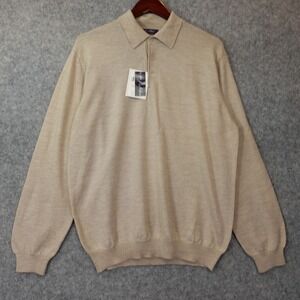 Solid‎ Fisherman Polo Sweater Mens M BARUFFA Oatmeal Merino Ivy League J ASHFORD